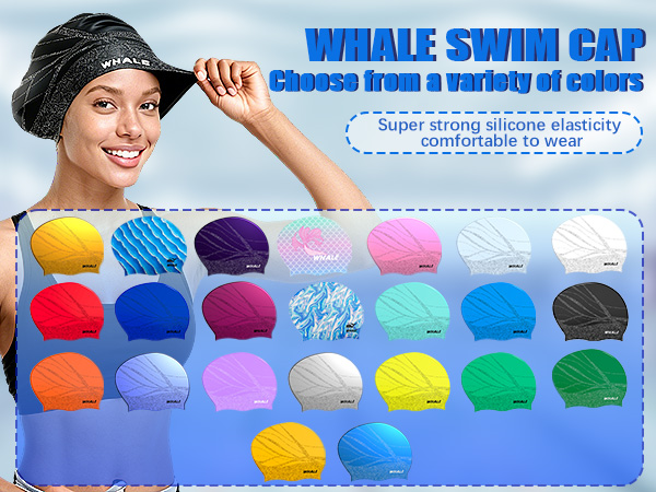 WHALE Premium Waterproof Swim Cap, Stylish Design