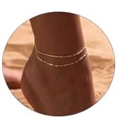 CAROVO Ankle Bracelets for Women, 14K Gold Plated/Silver Plated Waterproof Layered Cuban Anklets ...