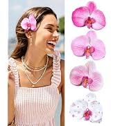 4Pcs Hawaiian Flower Hair Clips for Women - Vibrant Orchid & Hibiscus Hair Duckbill Clips, Artifi...