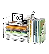 FANXIYQ 4-Tier Acrylic Paper Tray Organizer with Bookends