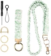 Nlicrst Scrunchie Lanyard with Wristlet Keychain Set for ID Badges & Keys | Green Flower Style St...