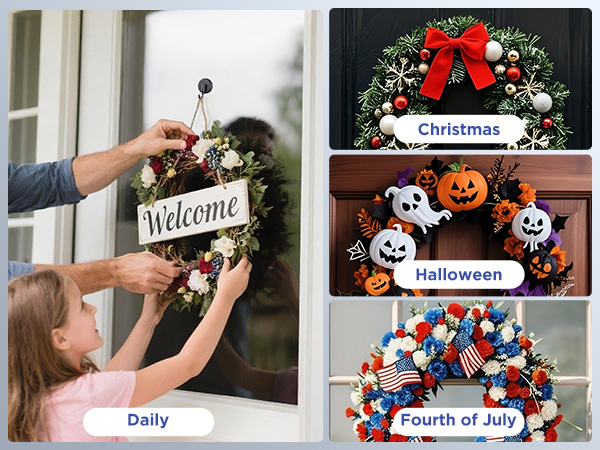 Wreath Hanger for Front Door Heavy Duty Suction Cup Reef Hook for Glass Window Over Door