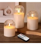 Girimax Clear Glass Flameless Candles with Remote, Real Wax Flickering Battery LED Pillar Candles...