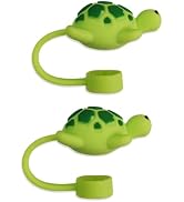 2Pcs Green Turtle Straw Cap, Silicone Straw Covers Cap for Stanley Cup, Dust-Proof Drinking Reusa...