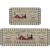 Farmhouse Kitchen Rugs Set of 2 Non-Slip Farm Kitchen Mats Rustic Home Decor Low Profile Washable...