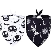 2 Pack Halloween Dog Bandanas - Happy Halloween Pet Bandanas Skull Ghost Bat, Black White Cute Do...