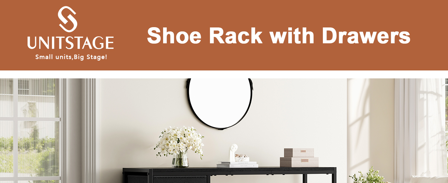 5-Tier Shoe Rack with 2 Fabric Drawers, Metal Frame and Wooden Board Shoe Organizer for 16-20 Pairs