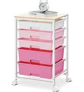 SYKIARIOL Utility Cart with 5 Drawers,Storage Drawer Cart with Wooden Tabletop and Lockable Wheel...