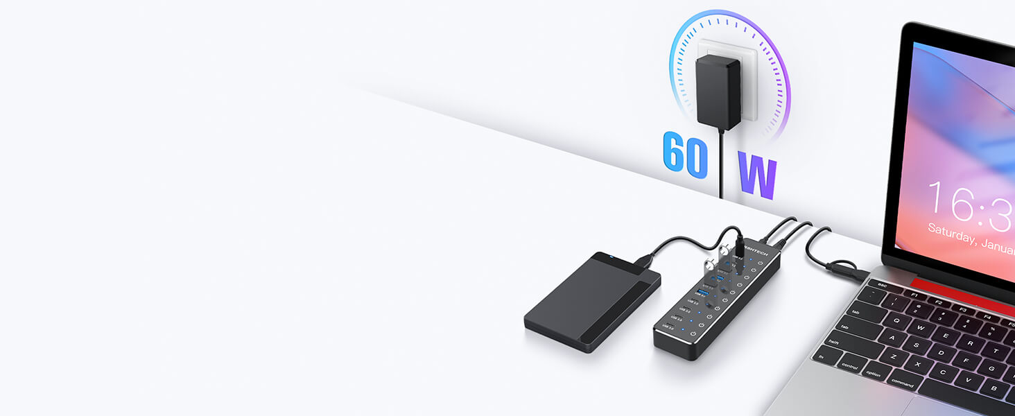 10 port usb c hub 60w