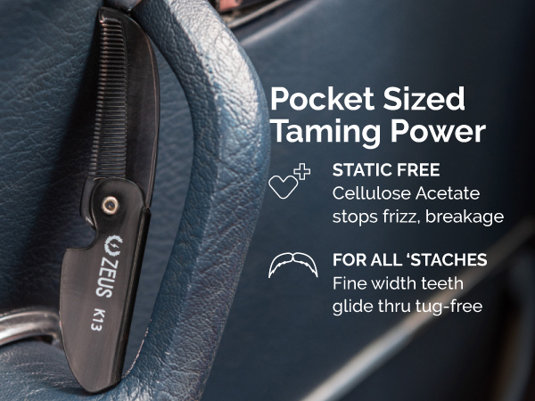 pocket travel sized mustache comb detangles anti-static anti-snag