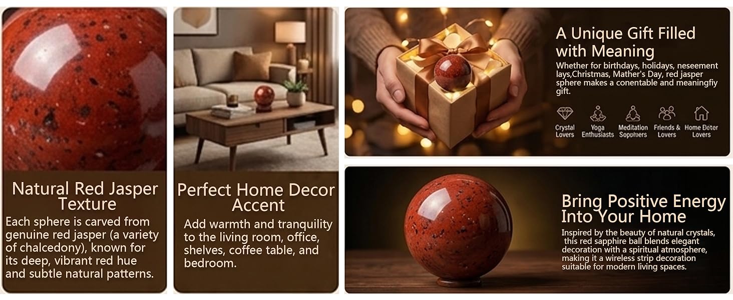 crystal sphere set red jasper