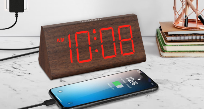 digital wooden alarm clock