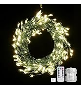 Battery Operated Fairy Lights With Remote - 200 LED Christmas Twinkle Lights With Timer, 16Ft Gre...