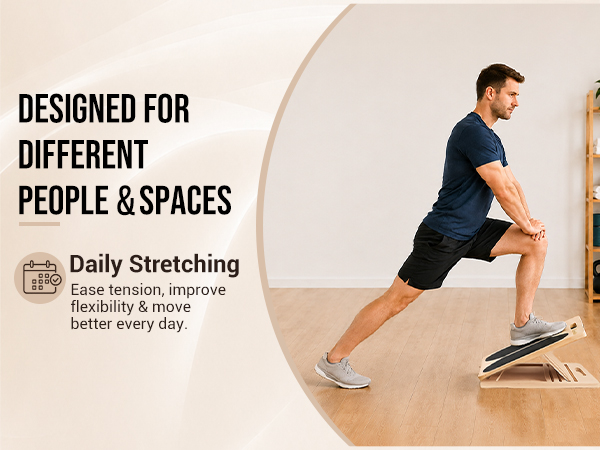 Wooden slant board for daily stretching, calf flexibility, and ankle mobility.