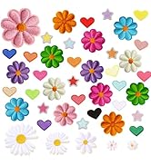 MXCOIRTP 47Pcs Colorful Flower Iron on Patches, Cute Daisy Flower Star Heart Applique Patch, Sew ...