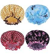 4 Pcs Shower Cap, Reusable Shower Cap Elastic Double Layers Shower Hat Bath Caps for Women Girls ...