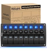 Nilight 8 Gang Rocker Switch Panel w/Circuit Breaker Pre-Wired | Waterproof Marine Panel with Res...