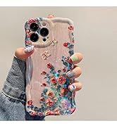 QLTYPRI Case for iPhone 13, Laser Colorful Retro Oil Painting Flower Pattern Cute Curly Wave Fram...