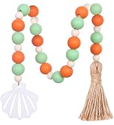 Meplait Wood Bead Garland, Coastal Tassel Garland with Shell Tag Beach Farmhouse Decor for Tiered...