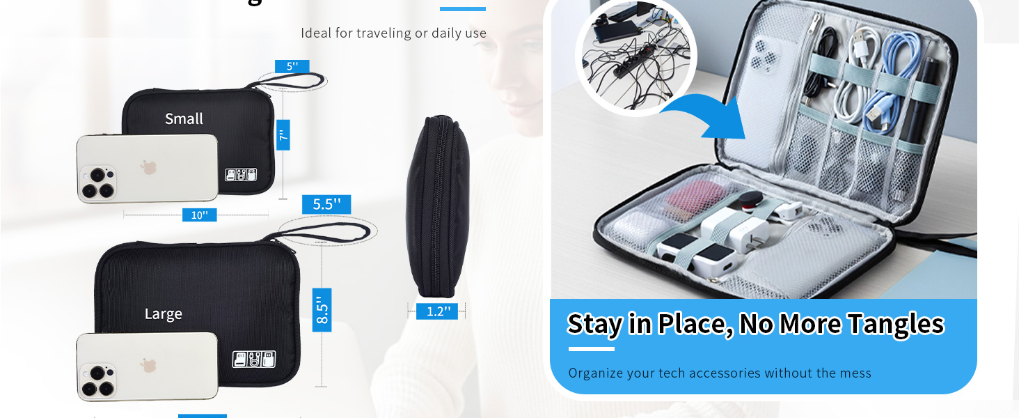 Electronics Travel Organizer Case, Tech Accessories Cord Storage Bag for SD Card, Cables, Black