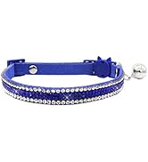 THAIN Basic Adjustable Cat Collar Bling Diamond Breakaway with Bell for Kitten Girl boy (Blue)