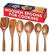 Teak Wooden Utensil Set 6-Piece - Smooth Finish Wooden Spoons for Cooking - Comfortable Grip, Non...