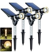 DenicMic Solar Spot Lights Outdoor Waterproof Warm Lens LED 4 Pack | Adjustable Angle Long Range ...