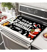 HOMETITUTE Merry Christmas Stove Top Cover 28x20 Inch Black Background Santa Claus Reindeer Ginge...
