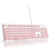 Mosptnspg Wired Quiet Membrane Keyboard,Full Size 104-Keys Retro Punk Typewriter White LED Backli...