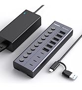 FIDECO 60W Powered USB Hub for Laptop and PC, 10-Port 10Gbps USB Splitter with 12V 5A Power Adapt...