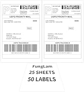 Half Sheet Shipping Labels 8.5x5.5 Inches, FungLam Half Page Labels, 8.5”x11” Self Adhesive Shipp...