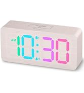 uscce Wooden Digital Alarm Clocks for Bedrooms: Dimmable RGB Alarm Clock with Large Numbers for K...
