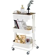 Melody House 3-Tier Metal Utility Rolling Cart Storage Side End Table with Cover Board for Office...