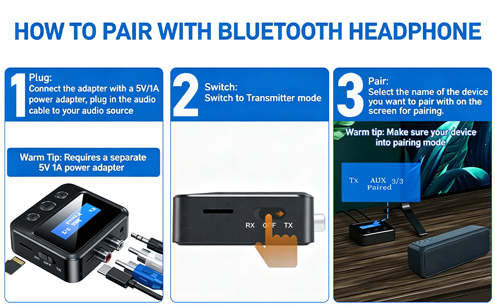 Bluetooth transmitter receiver for tv