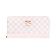 Sunwel Fashion Small Checkered Wallets Cute Pink Bow Wallet with 7 Card Slots ID Window for Women...