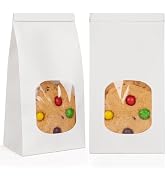50 Pack Paper Cookie Bags with Window, 3.9x2.3x8.2 Inches Tin Tie Tab Bakery Bag White Small Gift...