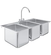AmGood Stainless Steel Compartment Drop-in Sink. NSF (3 Bowl 10" x 14" x 10" with Faucet)