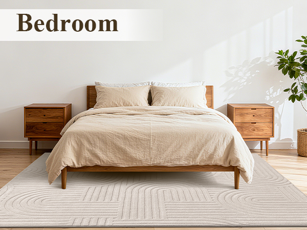 bedroom rug high low pile geometric arch pattern modern rug solid color