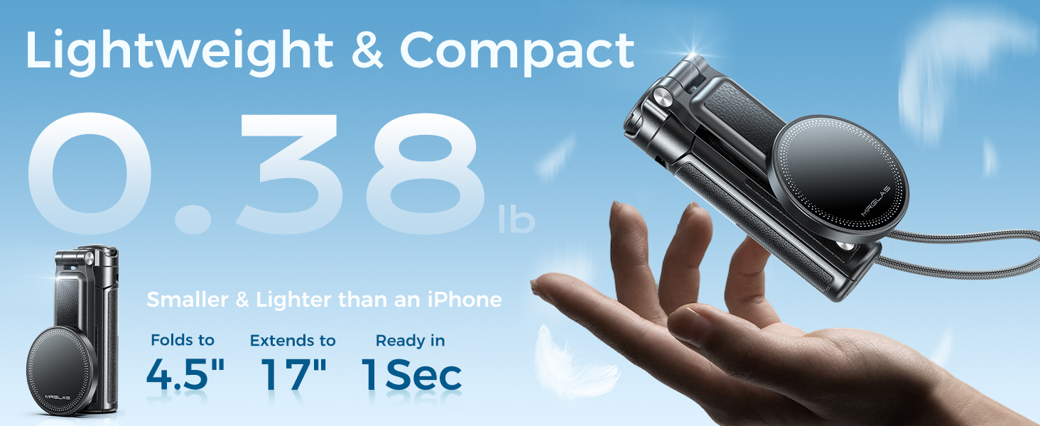 Magnetic Selfie Stick with Remote for Cell Phone 360° Rotation