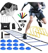 GHB Agility Ladder,Football Training Equipment Set,4 Agility Hurdles, 20 feet12 Rungs Speed Ladde...