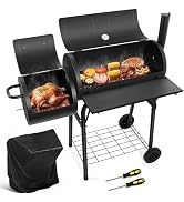 HaSteeL Outdoor Charcoal Grill with Cover, Large Barrel BBQ Grill with Offset Smoker, Great for C...
