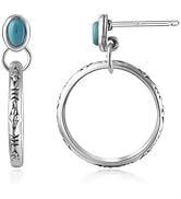 Watforsh Natural Turquoise Gemstone Birthstone Stud Earrings with Circle Dangle Hoop Earrings Boh...