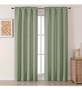 Chyhomenyc Green Curtains 84 Inches Long 2 Panels, Light Filtering Faux Linen Textured Window Cur...