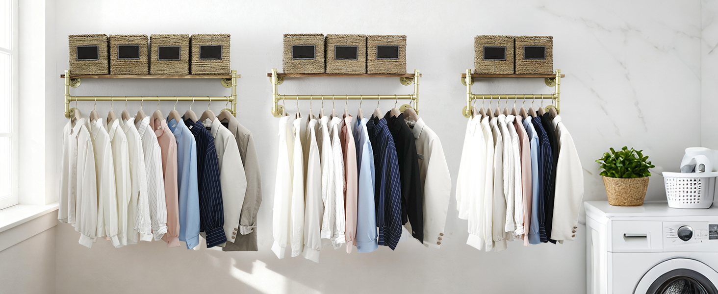 Wall Mounted Clothes Rack with Shelf