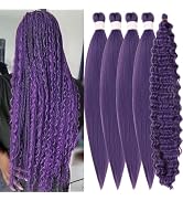 Dark Purple Braiding Hair Pre stretched for Boho Braids Knotless Curly Boho Hair for Braiding for...