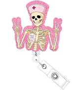 Funny Skeleton Badge Reel Retractable - Cosmisun Skull Nurse Badge Reels Acrylic Glitter Badge Ho...
