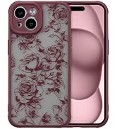 XIZYO for iPhone 15 Case Cute Floral, Branch Rose/Wine Red | Girly Women Flower Rose Aesthetic Pa...