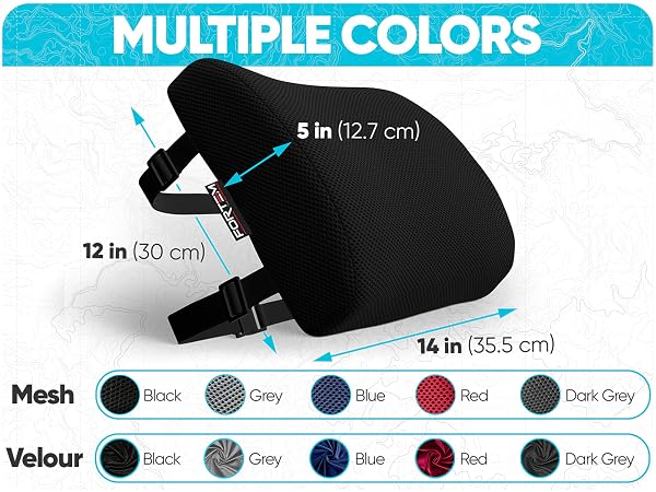 Dimensions of Lumbar as well as multiple color options