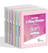 SUNEE 1/2 Inch Binders 3 Ring 6 Pack, 3 Ring Binders Clear View PVC-Free Bulk (Fit 8.5x11 Inches)...