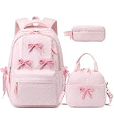 Similove Backpack for Girls Corduroy 3PCS Bow School Bookbag for Teen Girl with Lunch Box & Penci...